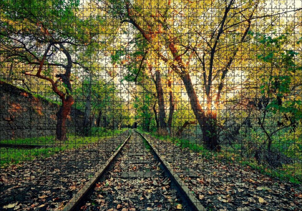 Ermenistan Erivan Orman İçi Demiryolu Puzzle Yapboz MDF Ahşap 1000 Parça 49 cm X 68 cm