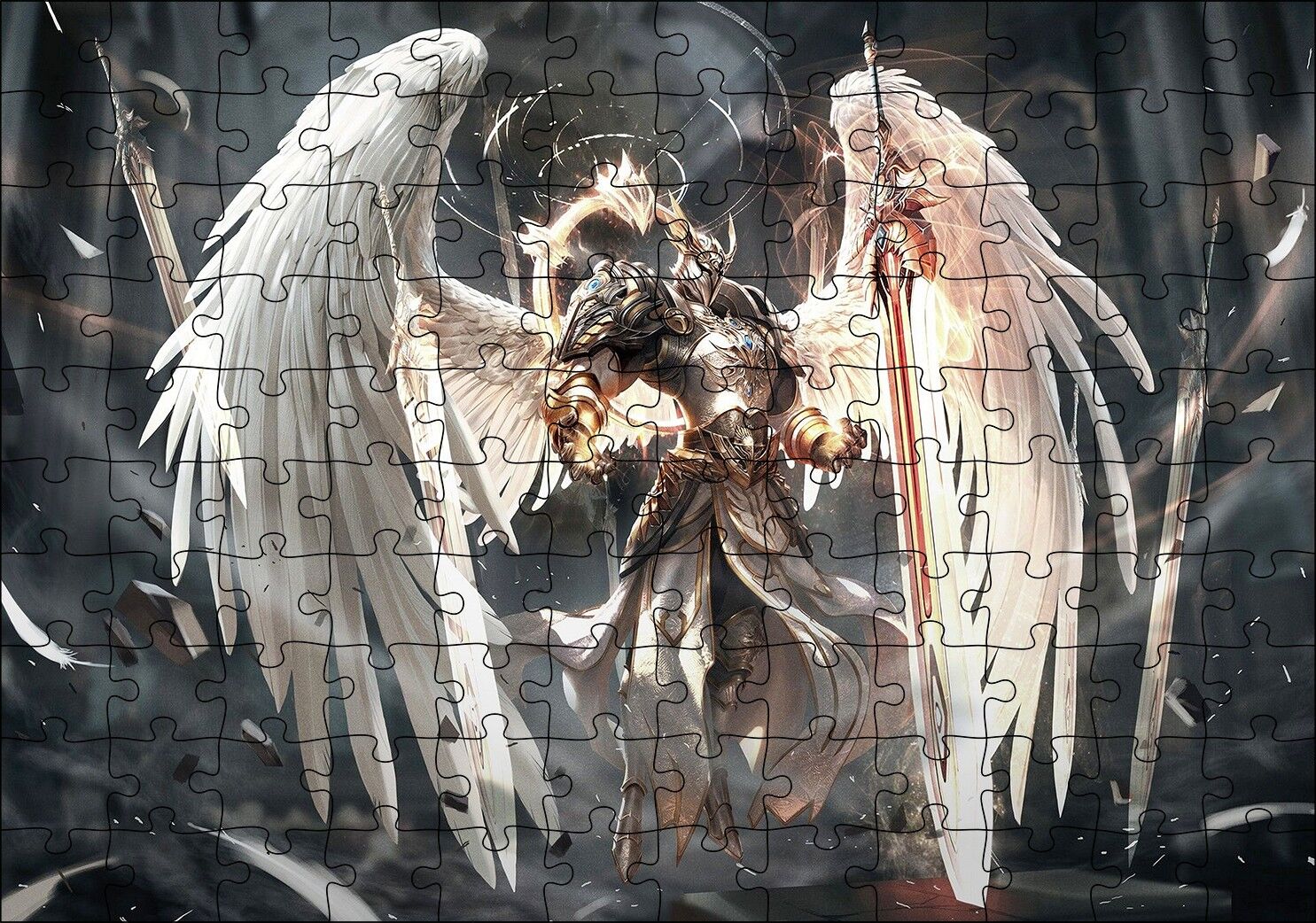 Şövalye Melek Kanatları ve Kılıçlar Puzzle Yapboz MDF Ahşap