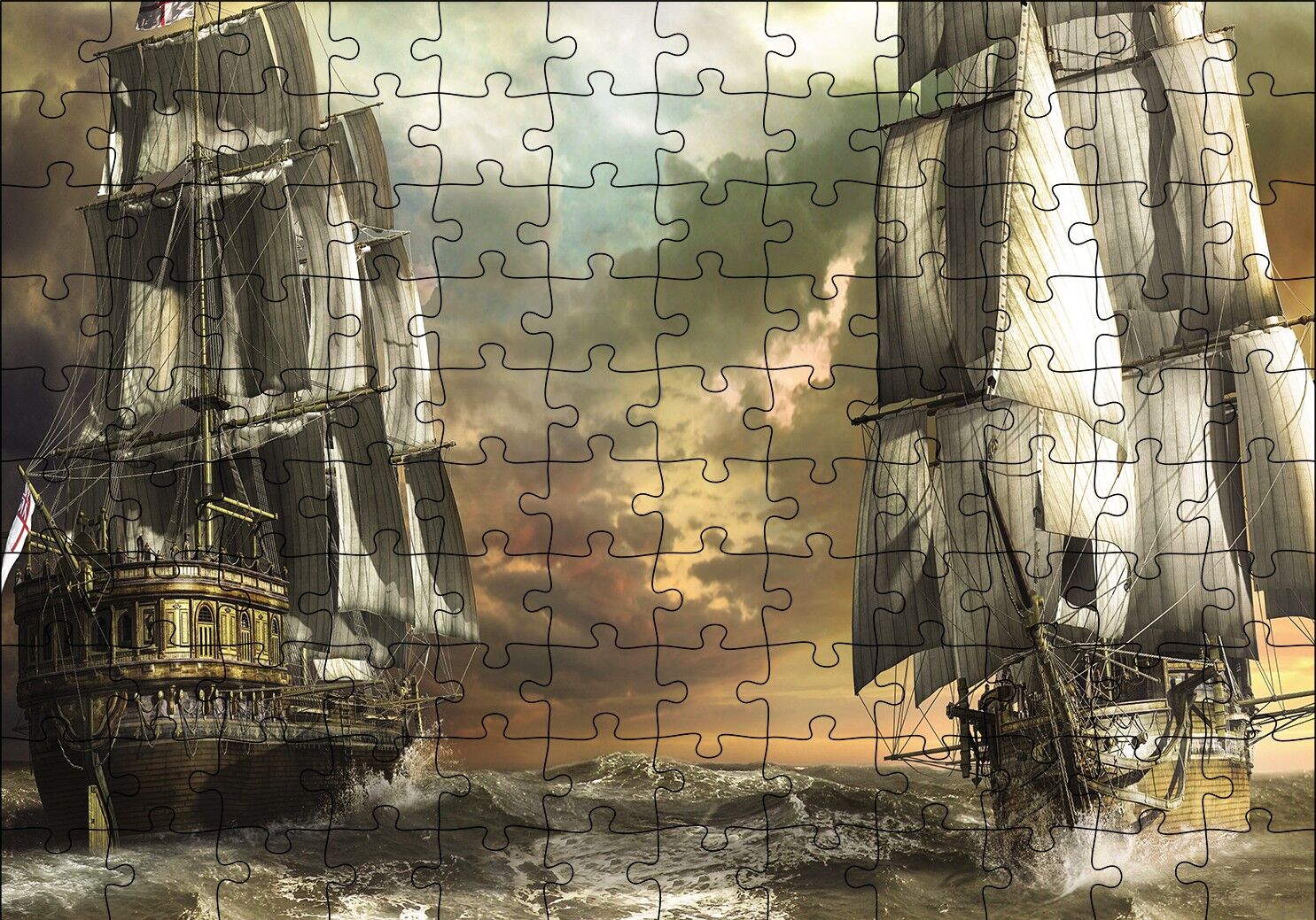 Kalyonlar Fırtınada Kara Bulutlar Puzzle Yapboz MDF Ahşap