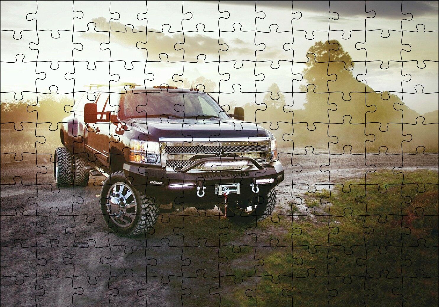 Gündoğumu ve Chevrolet Kamyonet Puzzle Yapboz MDF Ahşap 120 Parça 24 cm X 34 cm