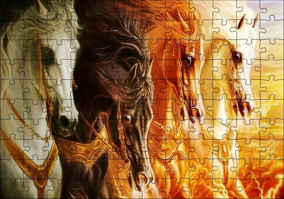 Mahşerin Dört Atlısı Puzzle Yapboz MDF Ahşap 120 Parça 24 cm X 34 cm