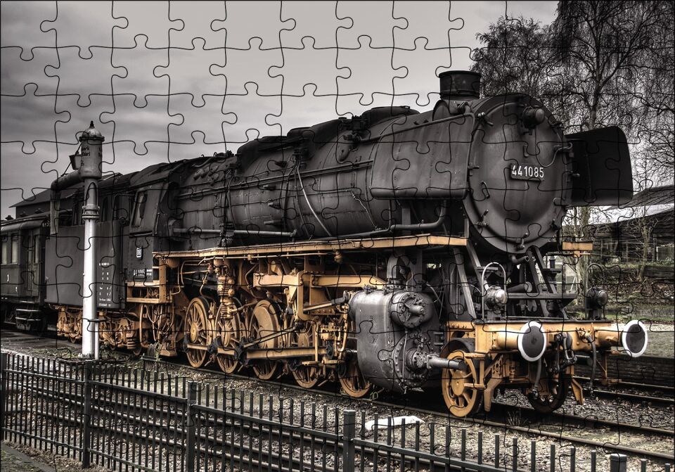 Nostaljik Kara Tren Görseli Puzzle Yapboz MDF Ahşap