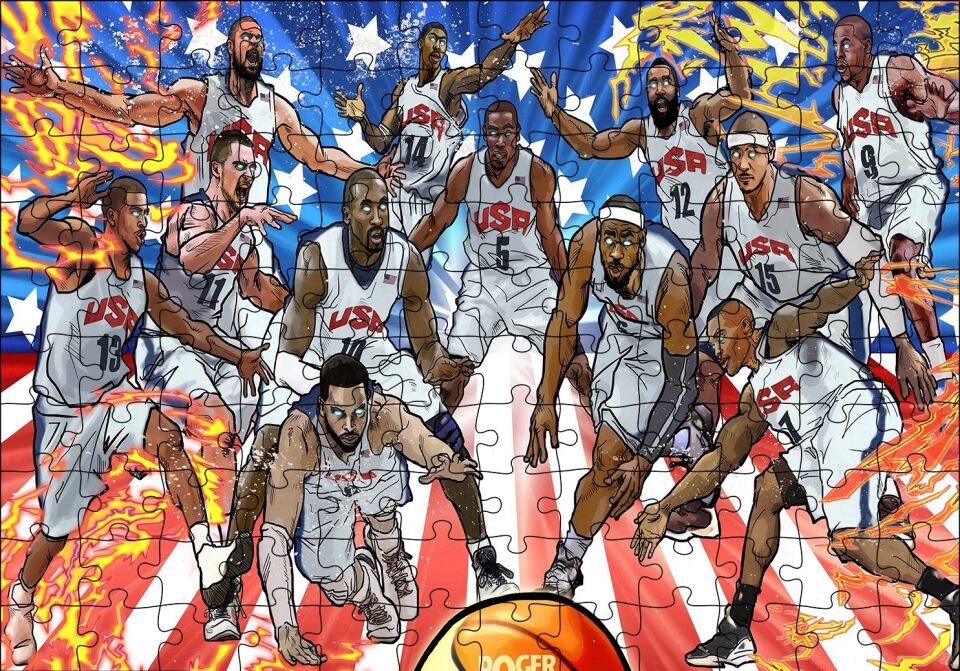 NBA Rüya Takımı Çizim Puzzle Yapboz MDF Ahşap