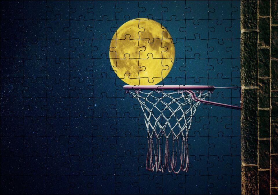 Basket Potası ve Dolunay İllüstrasyon Puzzle Yapboz MDF Ahşap