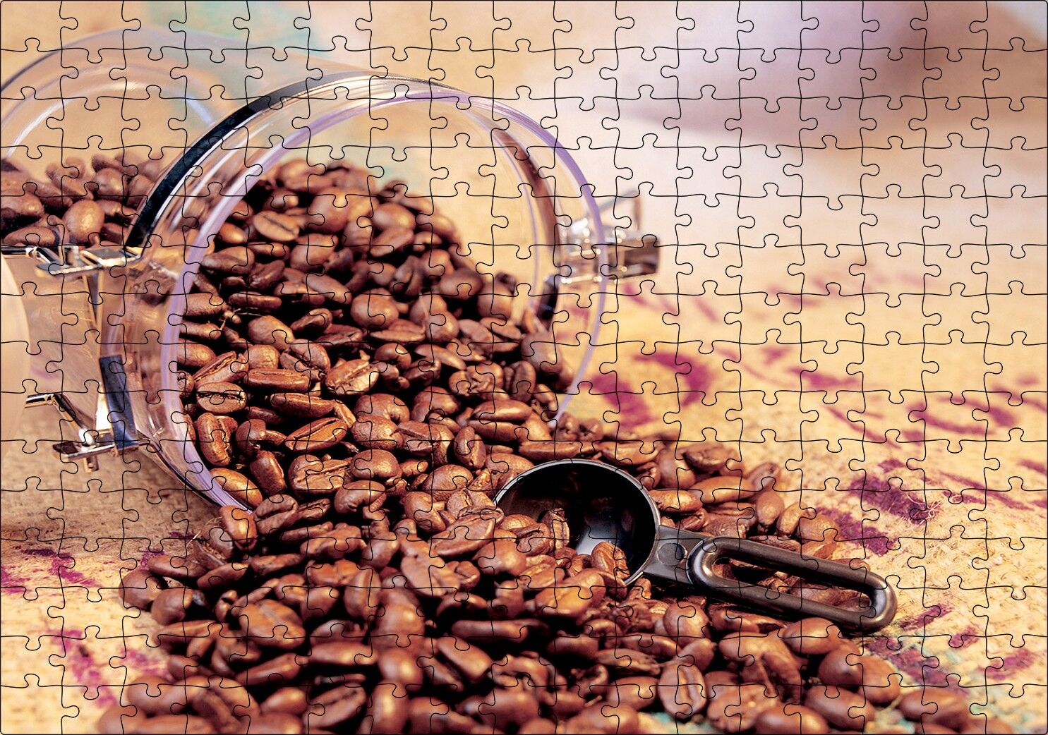 Cam Kavanoz Kahve Çekirdekleri Çuval Zemin Puzzle Yapboz MDF Ahşap 255 Parça 34 cm X 49 cm