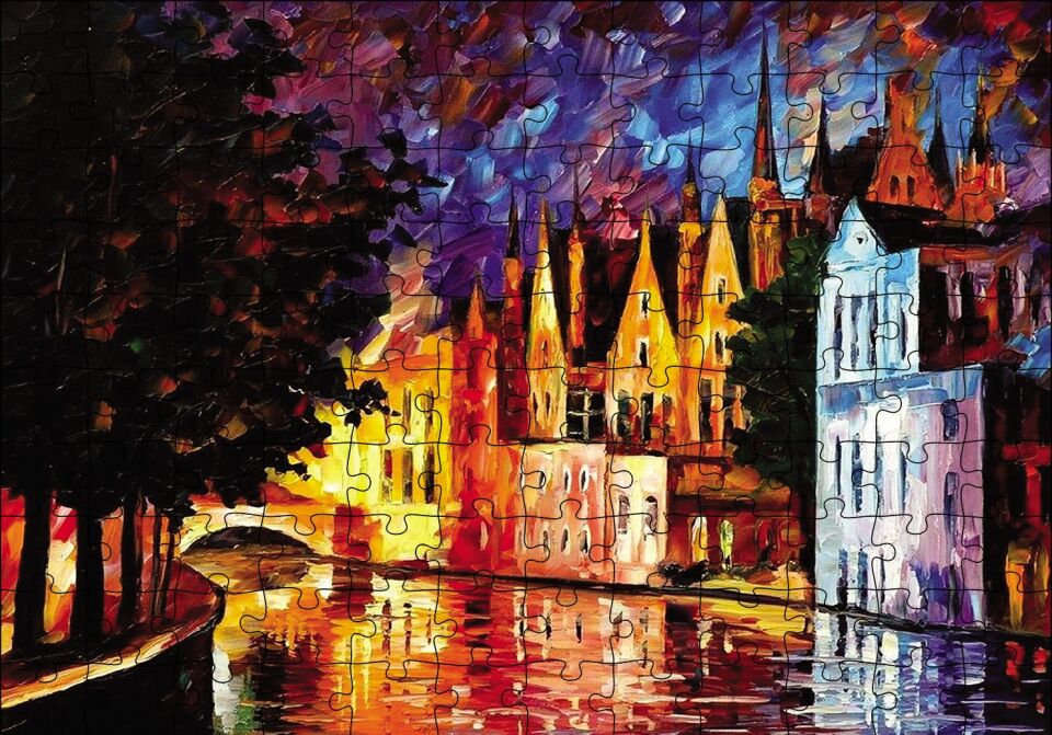 Akarsu Köprü Binalar Yağlı Boya Puzzle Yapboz MDF Ahşap