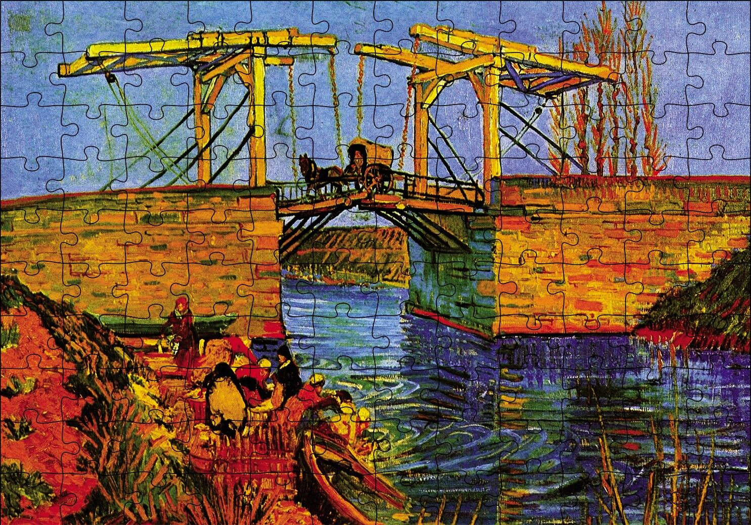 Nehir Çamaşır Yıkayan Kadınlar ve Köprü Puzzle Yapboz MDF Ahşap