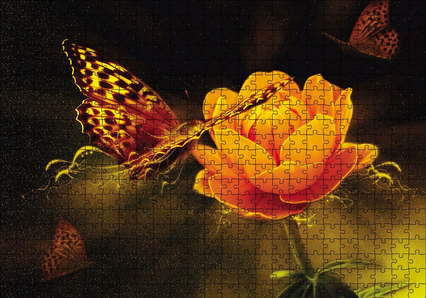 Işık Sarı Çiçek Kelebek Puzzle Yapboz MDF Ahşap 500 Parça 49 cm X 68 cm
