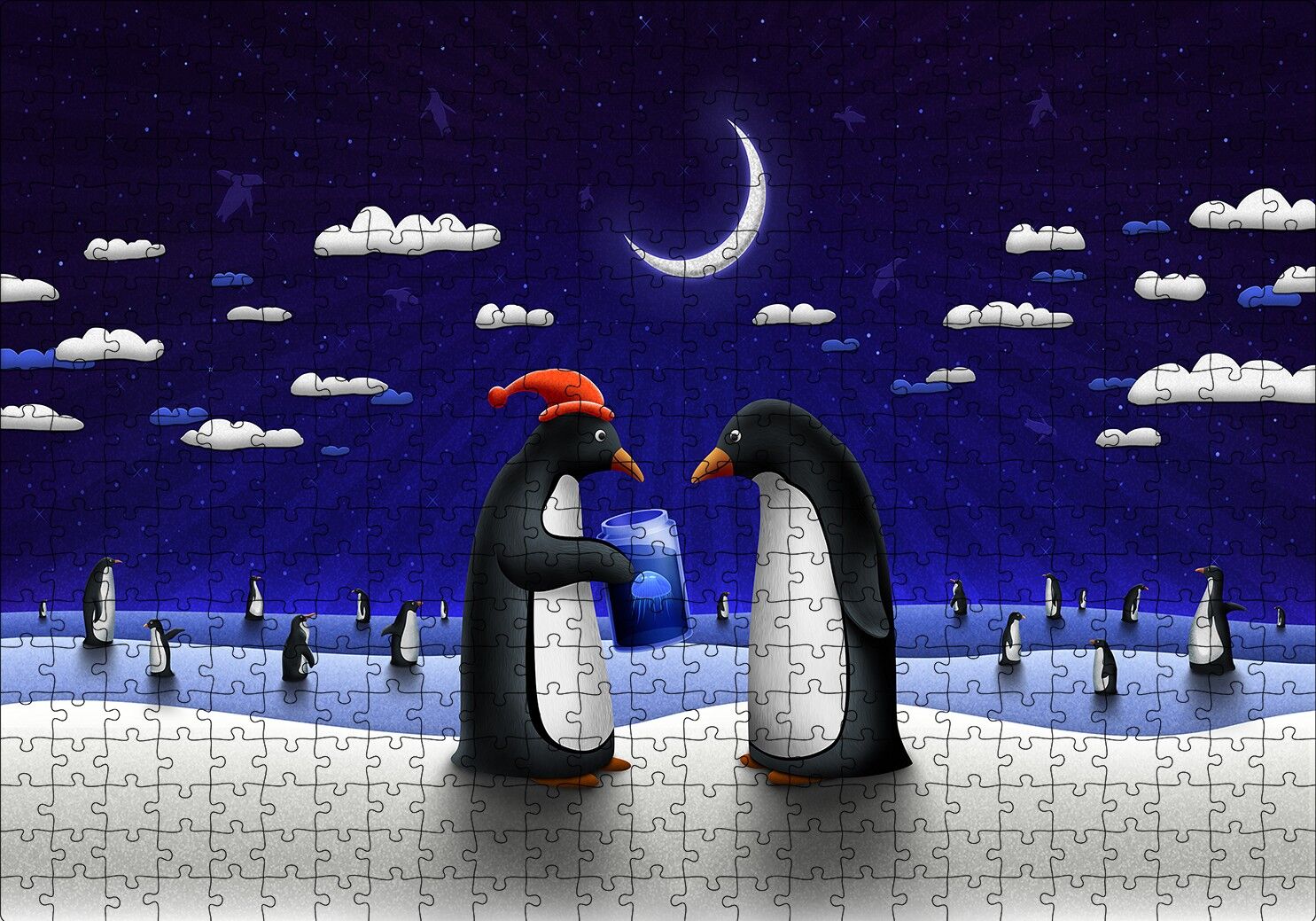 Penguenler Yılbaşı Hediyesi Denizanası Puzzle Yapboz MDF Ahşap 500 Parça 49 cm X 68 cm