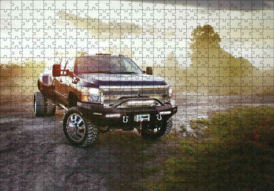 Gündoğumu ve Chevrolet Kamyonet Puzzle Yapboz MDF Ahşap 500 Parça 49 cm X 68 cm