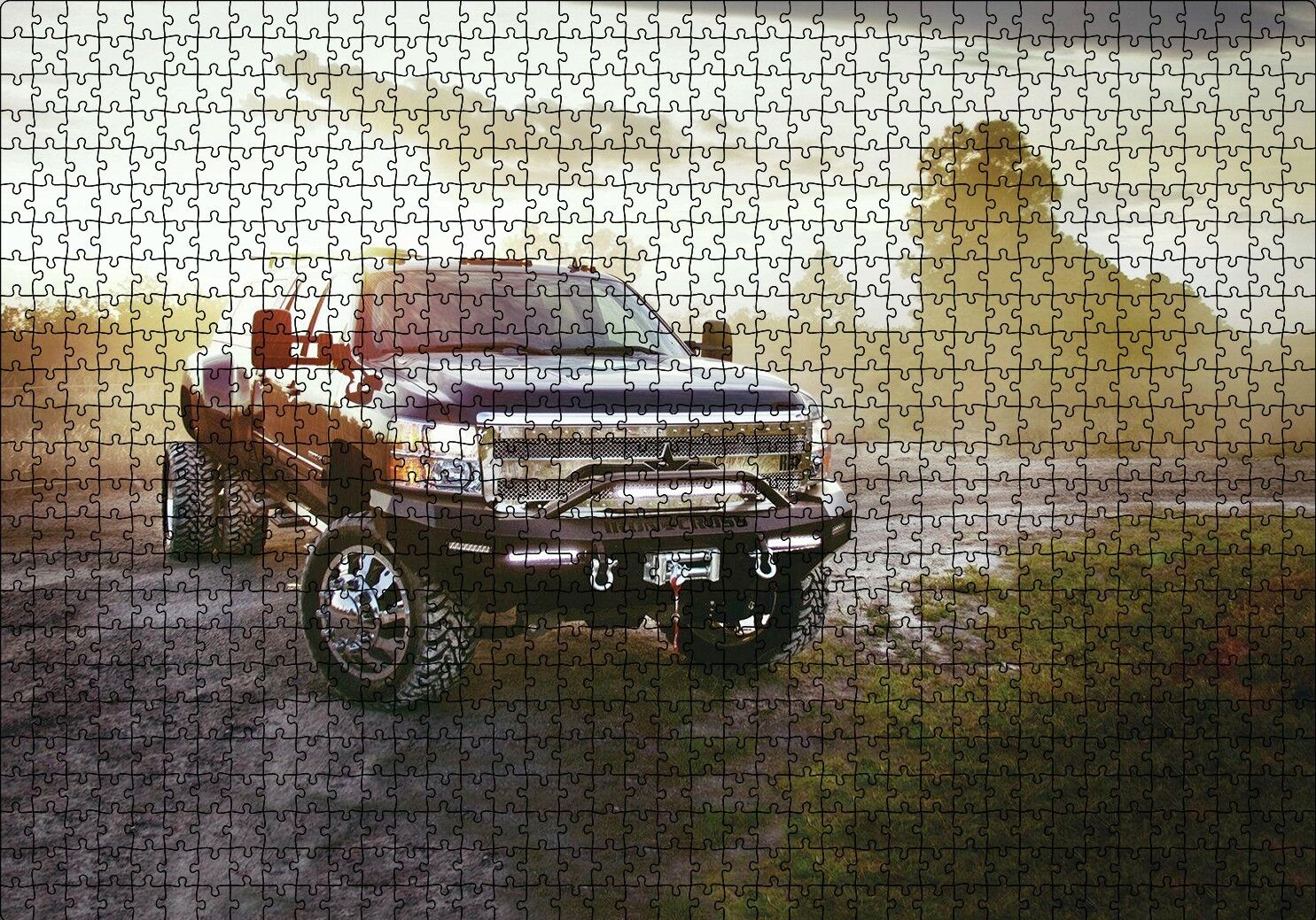 Gündoğumu ve Chevrolet Kamyonet Puzzle Yapboz MDF Ahşap 1000 Parça 49 cm X 68 cm