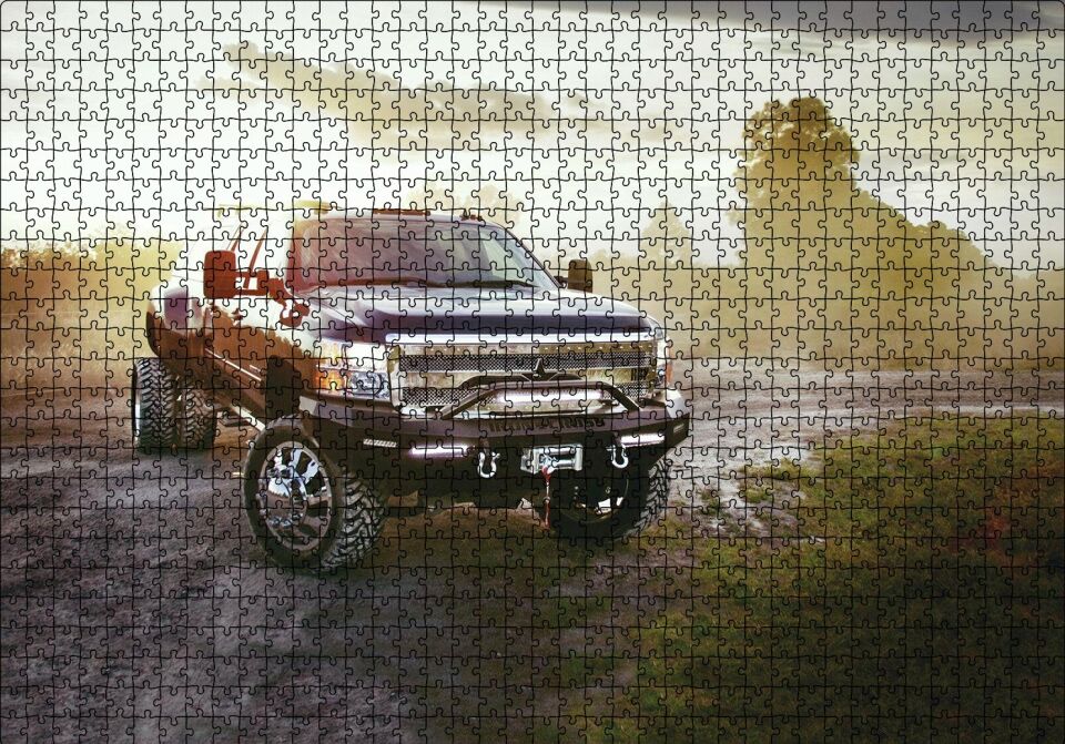 Gündoğumu ve Chevrolet Kamyonet Puzzle Yapboz MDF Ahşap 1000 Parça 49 cm X 68 cm