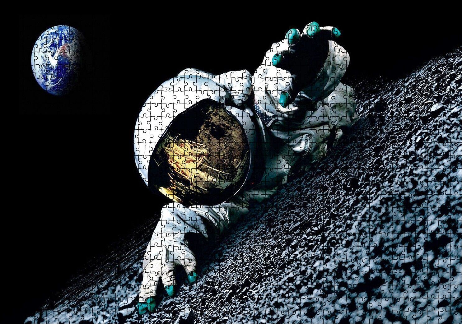 Uzay Astronot Gezegen Görseli Puzzle Yapboz MDF Ahşap 1000 Parça 49 cm X 68 cm