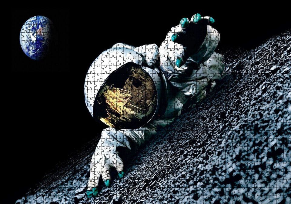 Uzay Astronot Gezegen Görseli Puzzle Yapboz MDF Ahşap 1000 Parça 49 cm X 68 cm