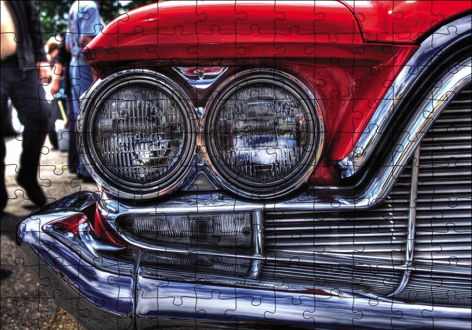 Klasik Araba Far Detay Görseli Puzzle Yapboz MDF Ahşap