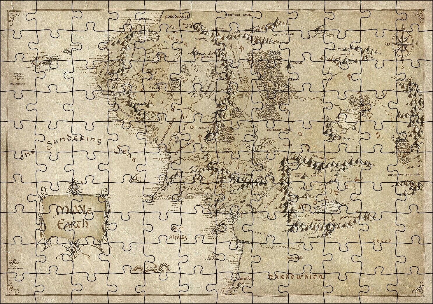 The Lord of the Rings Ortadünya Haritası Puzzle Yapboz MDF Ahşap
