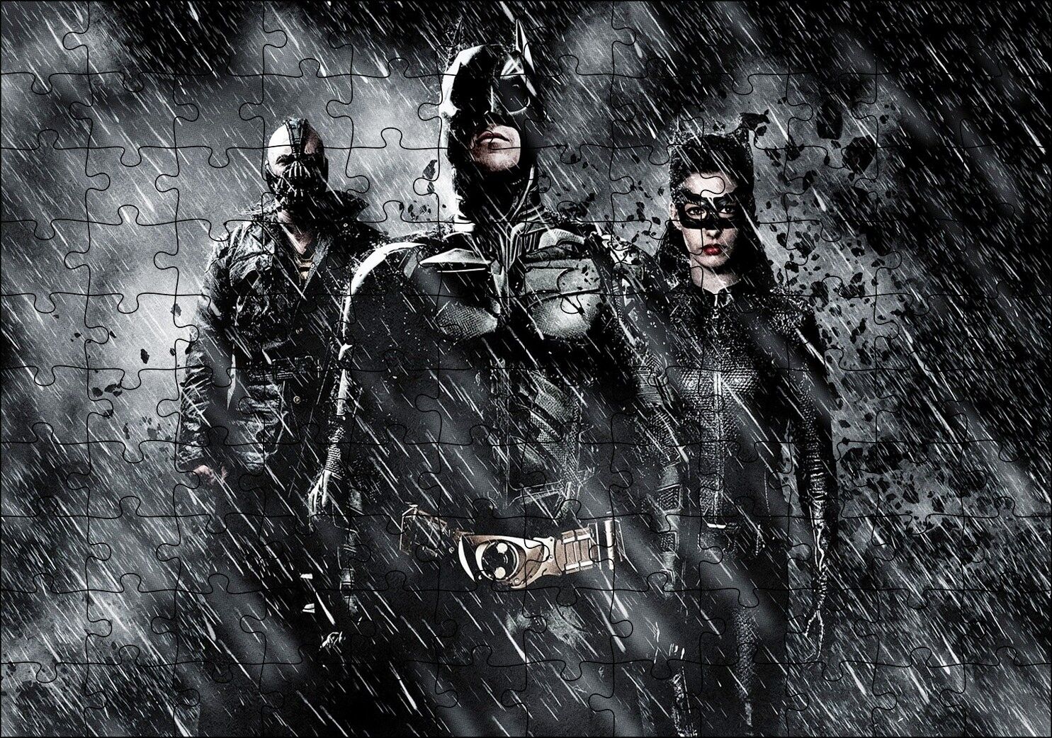 Batman Catwoman Ve Belası Kara Şövalye Görseli Puzzle Yapboz MDF Ahşap