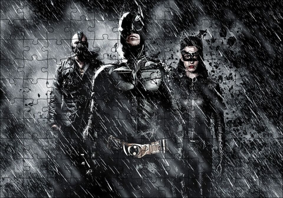 Batman Catwoman Ve Belası Kara Şövalye Görseli Puzzle Yapboz MDF Ahşap