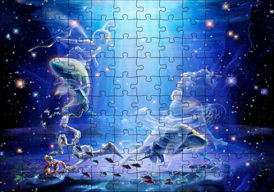 Perisi ile Yay ve Balık Burcu Puzzle Yapboz MDF Ahşap 120 Parça 24 cm X 34 cm