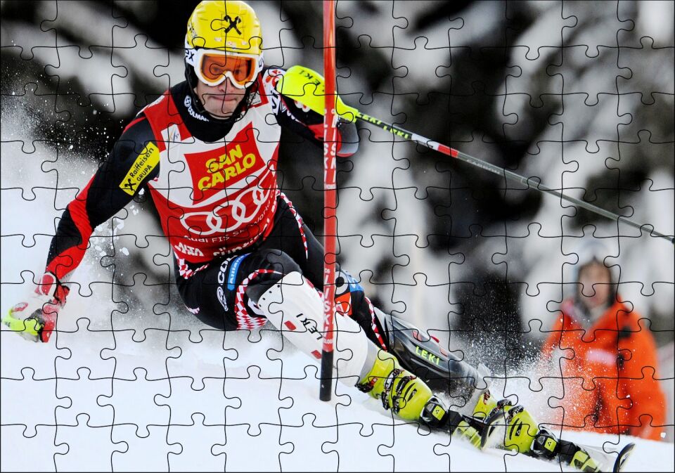 Marcel Hirscher Spor Kayak Puzzle Yapboz MDF Ahşap 120 Parça 24 cm X 34 cm