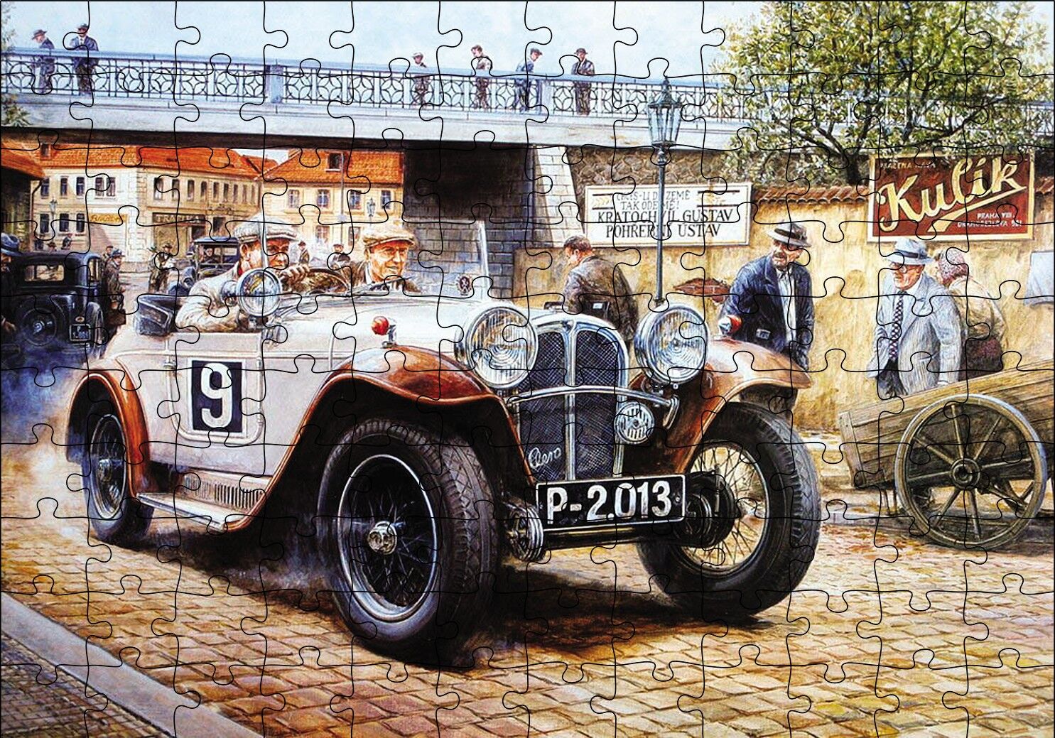 Geçmişte Araba Yarışçıları Görseli Puzzle Yapboz MDF Ahşap