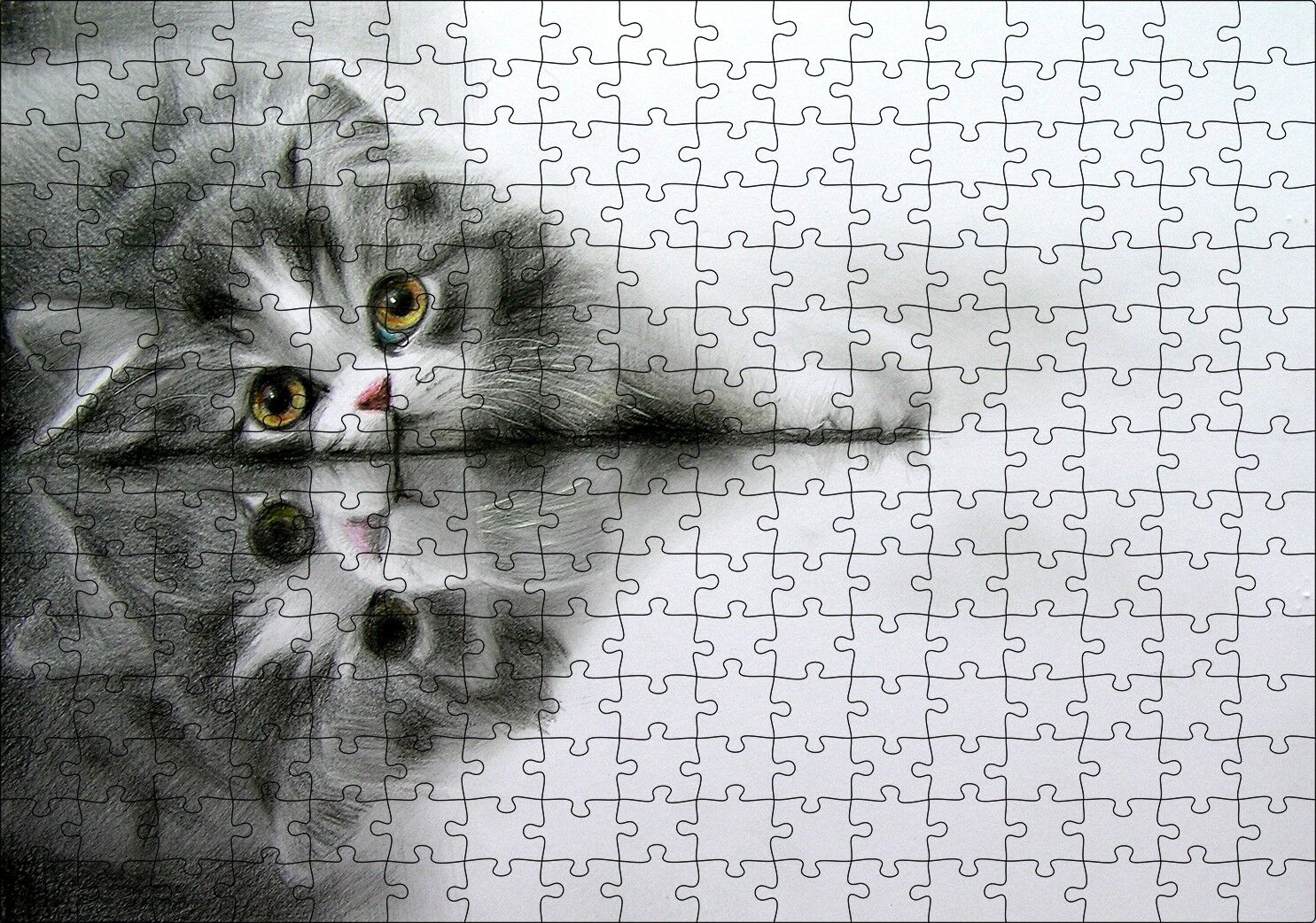 Cam Zeminde Sevimli Yavru Kedi Çizim Puzzle Yapboz MDF Ahşap 255 Parça 34 cm X 49 cm