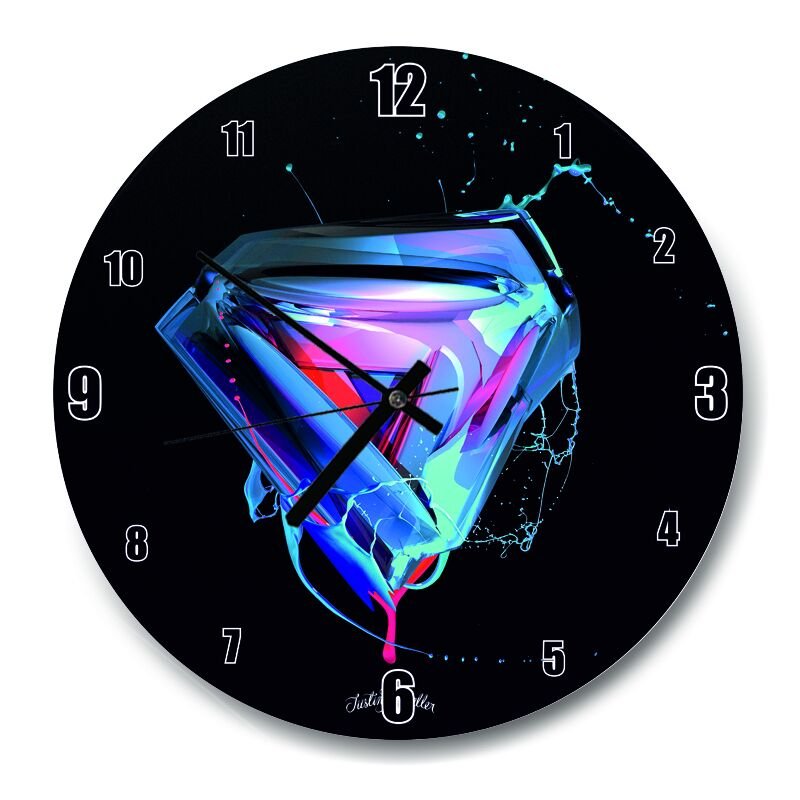 Neon Sıçramalı Renkler ve Üçgenler Siyah Zemin  Mdf Ahşap Duvar Saati