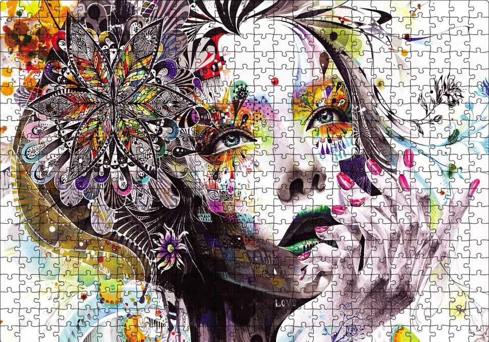 Çiçekli Kadın Puzzle Yapboz MDF Ahşap 500 Parça 49 cm X 68 cm