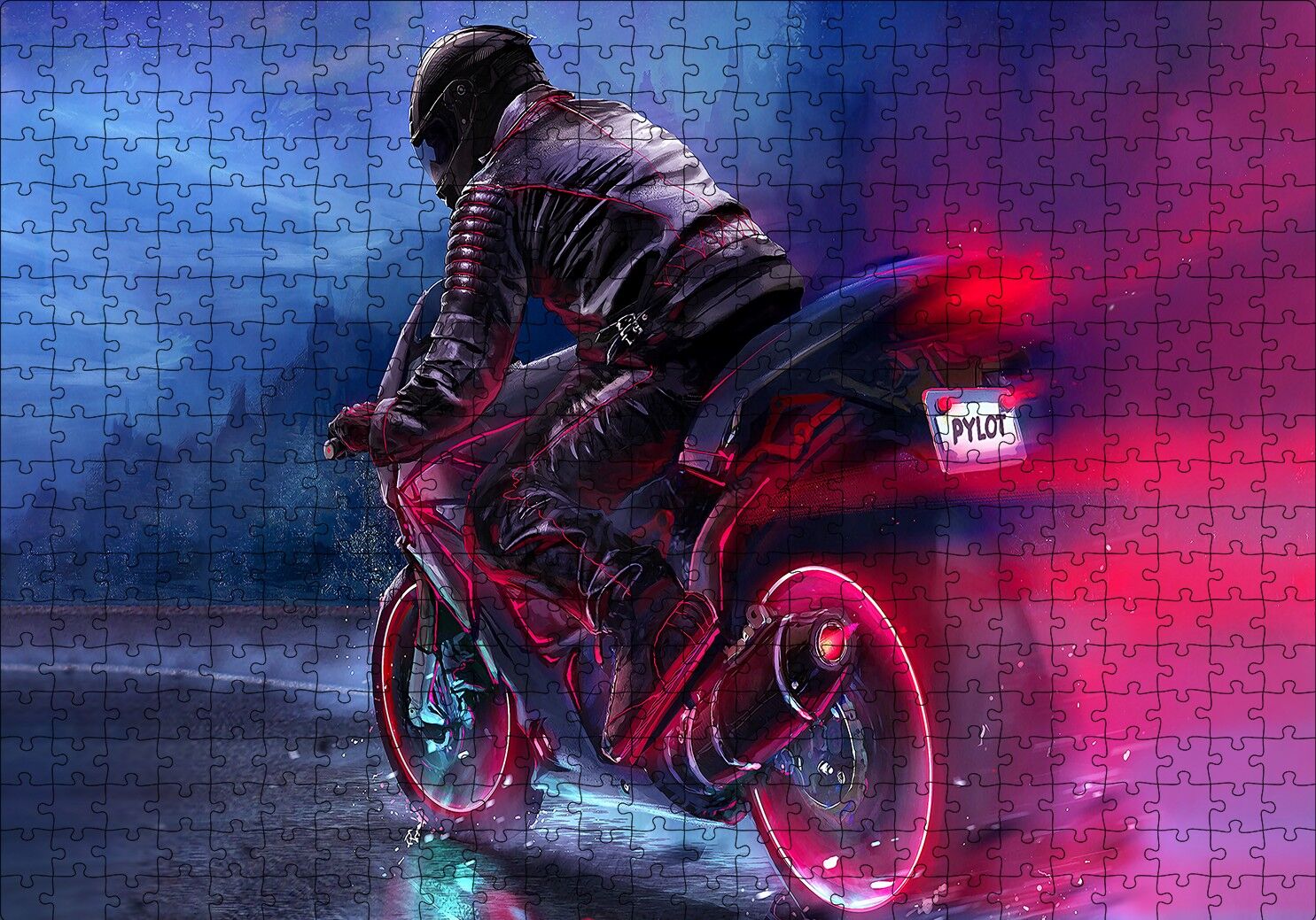 Racing Motorsiklet İllüstrasyon Puzzle Yapboz MDF Ahşap 500 Parça 49 cm X 68 cm