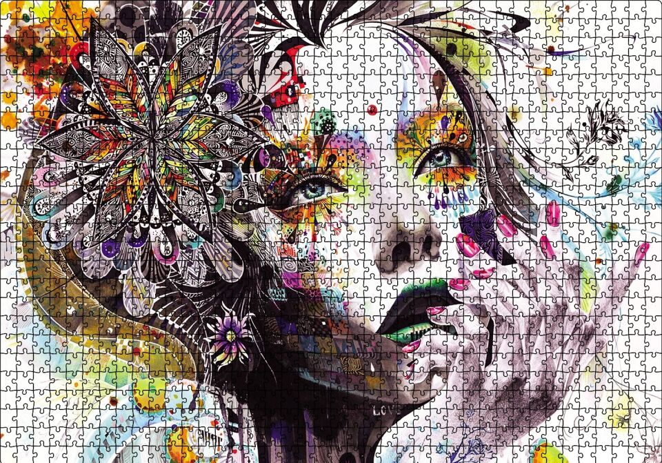 Çiçekli Kadın Puzzle Yapboz MDF Ahşap 1000 Parça 49 cm X 68 cm