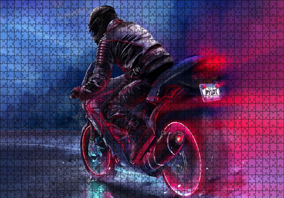 Racing Motorsiklet İllüstrasyon Puzzle Yapboz MDF Ahşap 1000 Parça 49 cm X 68 cm