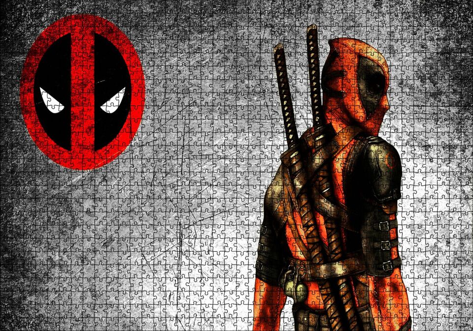 Deadpool Gri Eski Duvar Arka Plan Puzzle Yapboz MDF Ahşap 1000 Parça 49 cm X 68 cm