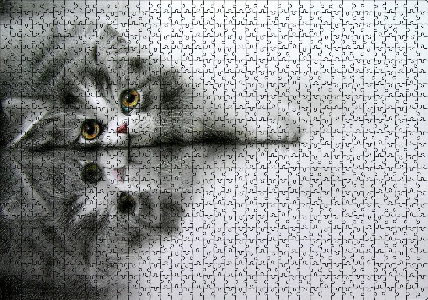 Cam Zeminde Sevimli Yavru Kedi Çizim Puzzle Yapboz MDF Ahşap 1000 Parça 49 cm X 68 cm