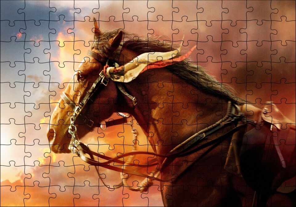 Kahverengi Kızılderili Atı ve Kızıl Bulutlar Puzzle Yapboz MDF Ahşap