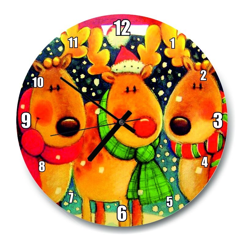 Noel Babanın Geyikleri Atkılı ve Bereli  Mdf Ahşap Duvar Saati