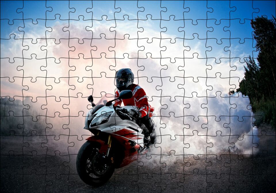 Racing Motorsiklet Patinaj Puzzle Yapboz MDF Ahşap 120 Parça 24 cm X 34 cm