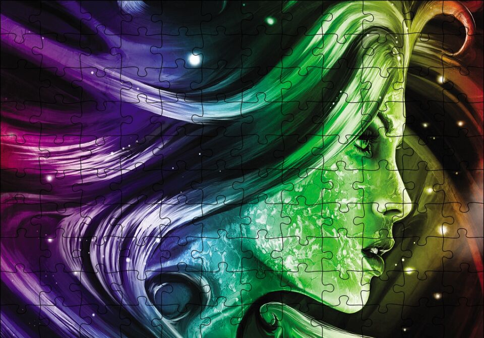 Renkli Dijital Sanat Kadın Portre Puzzle Yapboz MDF Ahşap