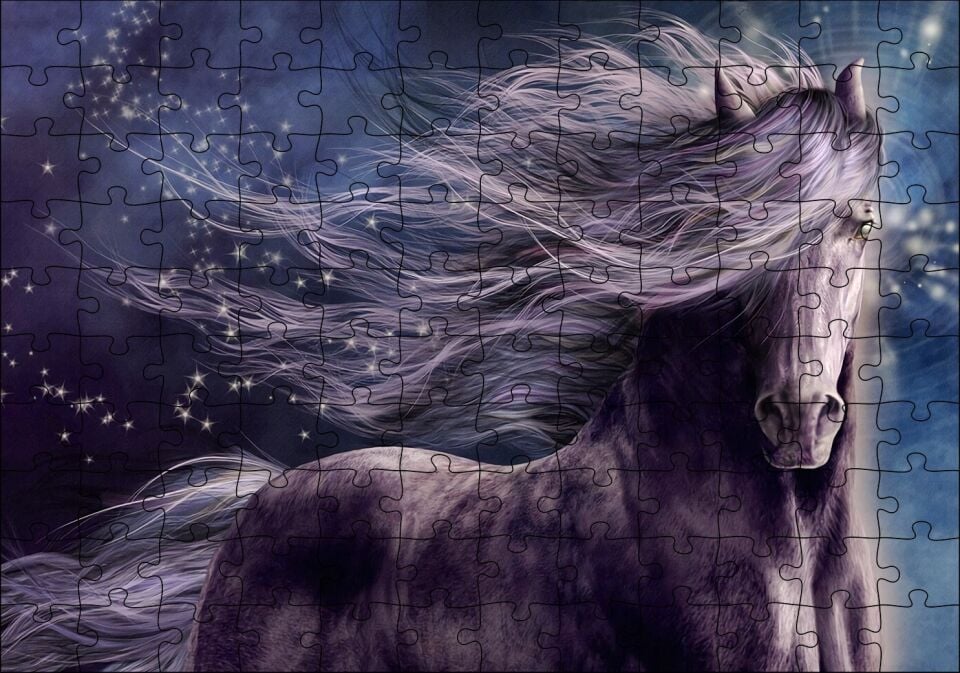 Kahverengi Muhteşem Aygır ve Yelesi Puzzle Yapboz MDF Ahşap