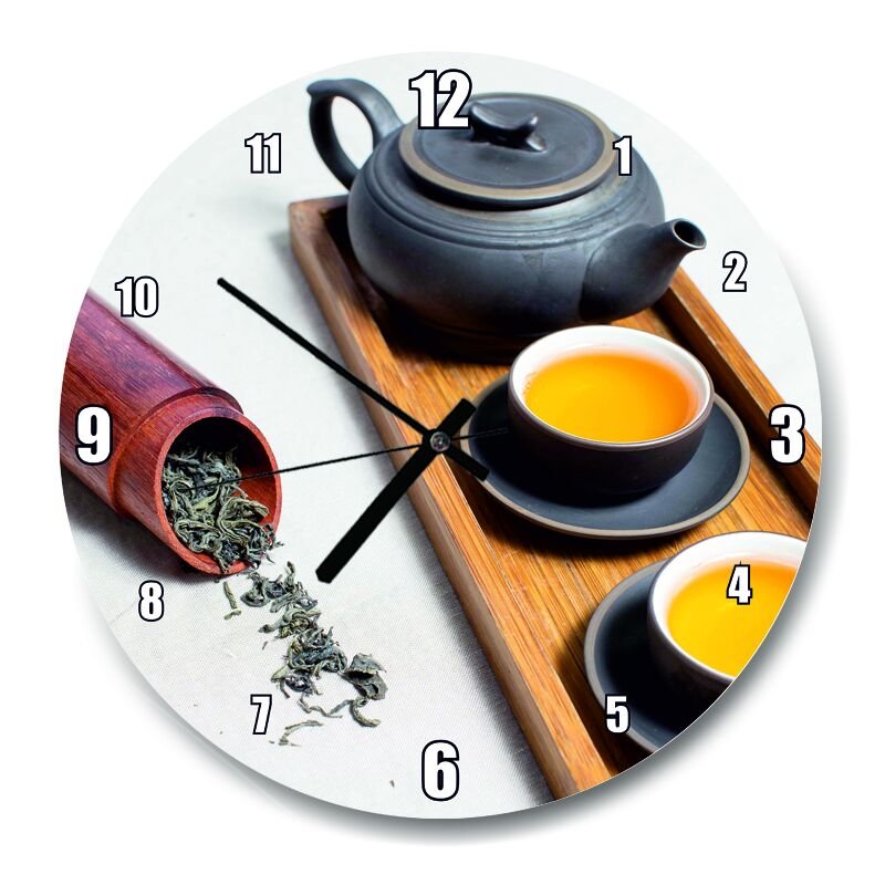 Nostaljik Çaydanlık ve Fincanda Yeşil Çay   Mdf Ahşap Duvar Saati