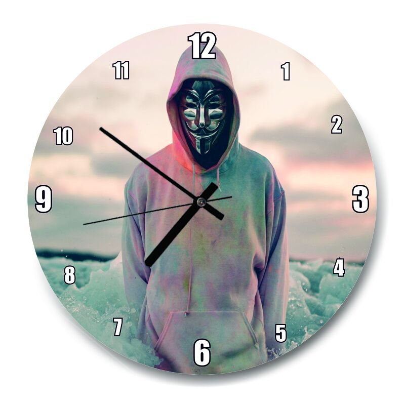 Okyanus Anonymous Maske  Mdf Ahşap Duvar Saati