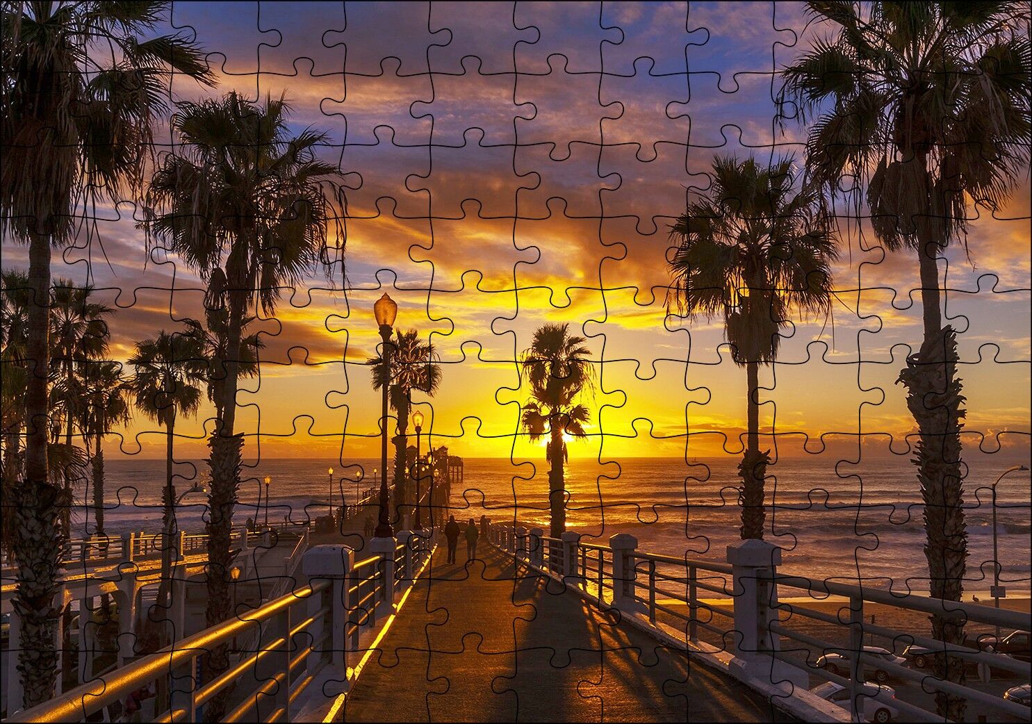 Kaliforniya San Diego Okyanusta Günbatımı ve Bulutlar Puzzle Yapboz MDF Ahşap
