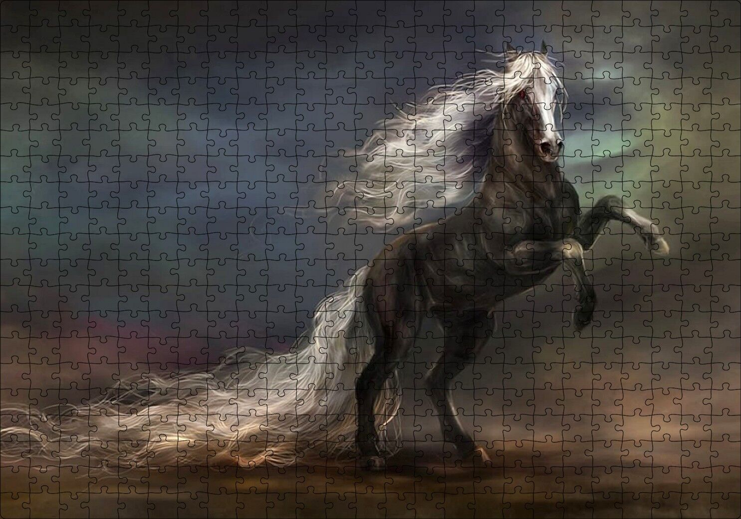 Uzun Yeleli Şahlanan At Görseli Puzzle Yapboz MDF Ahşap 500 Parça 49 cm X 68 cm