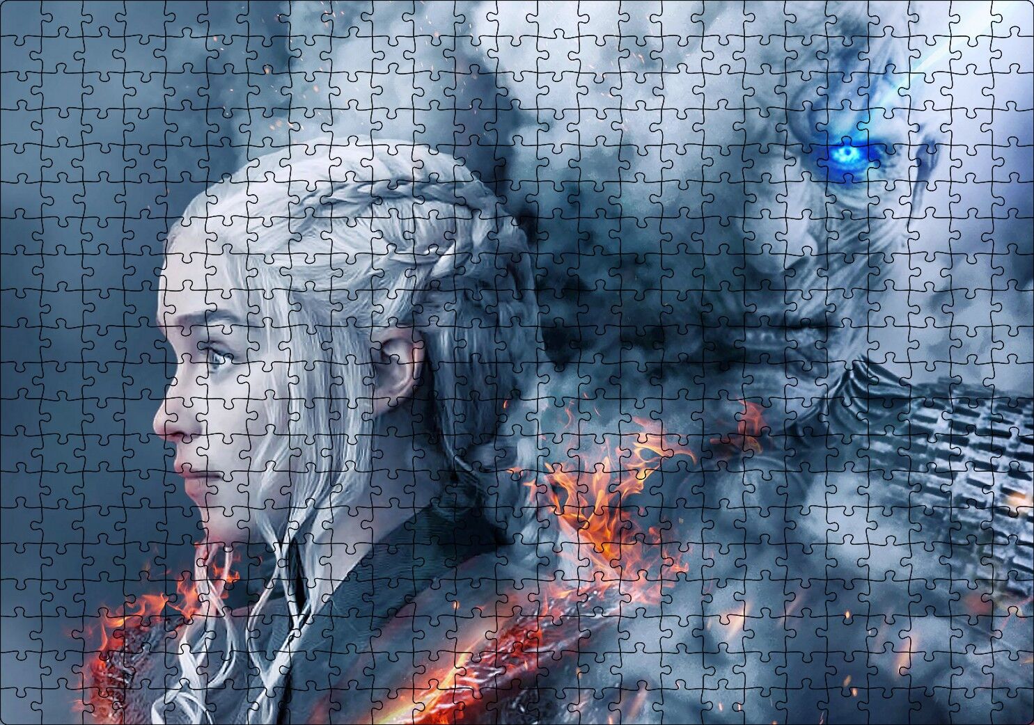 Game of Thrones Daenerys Targaryen ve Night King Puzzle Yapboz MDF Ahşap 500 Parça 49 cm X 68 cm