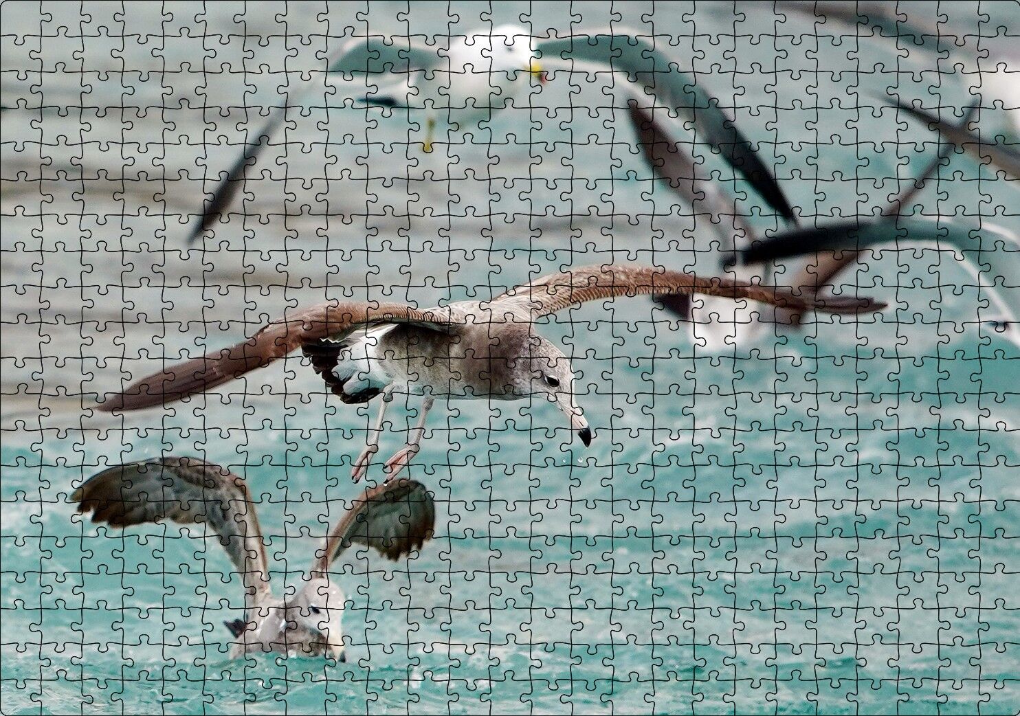 Martılar ve Dalgalı Deniz Arka Plan Puzzle Yapboz MDF Ahşap 500 Parça 49 cm X 68 cm