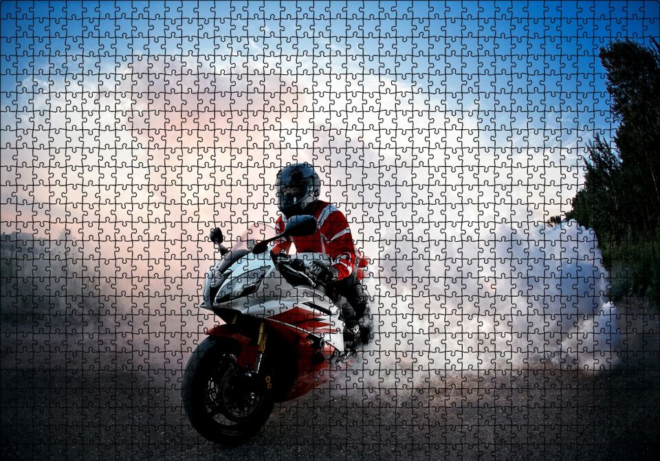 Racing Motorsiklet Patinaj Puzzle Yapboz MDF Ahşap 1000 Parça 49 cm X 68 cm