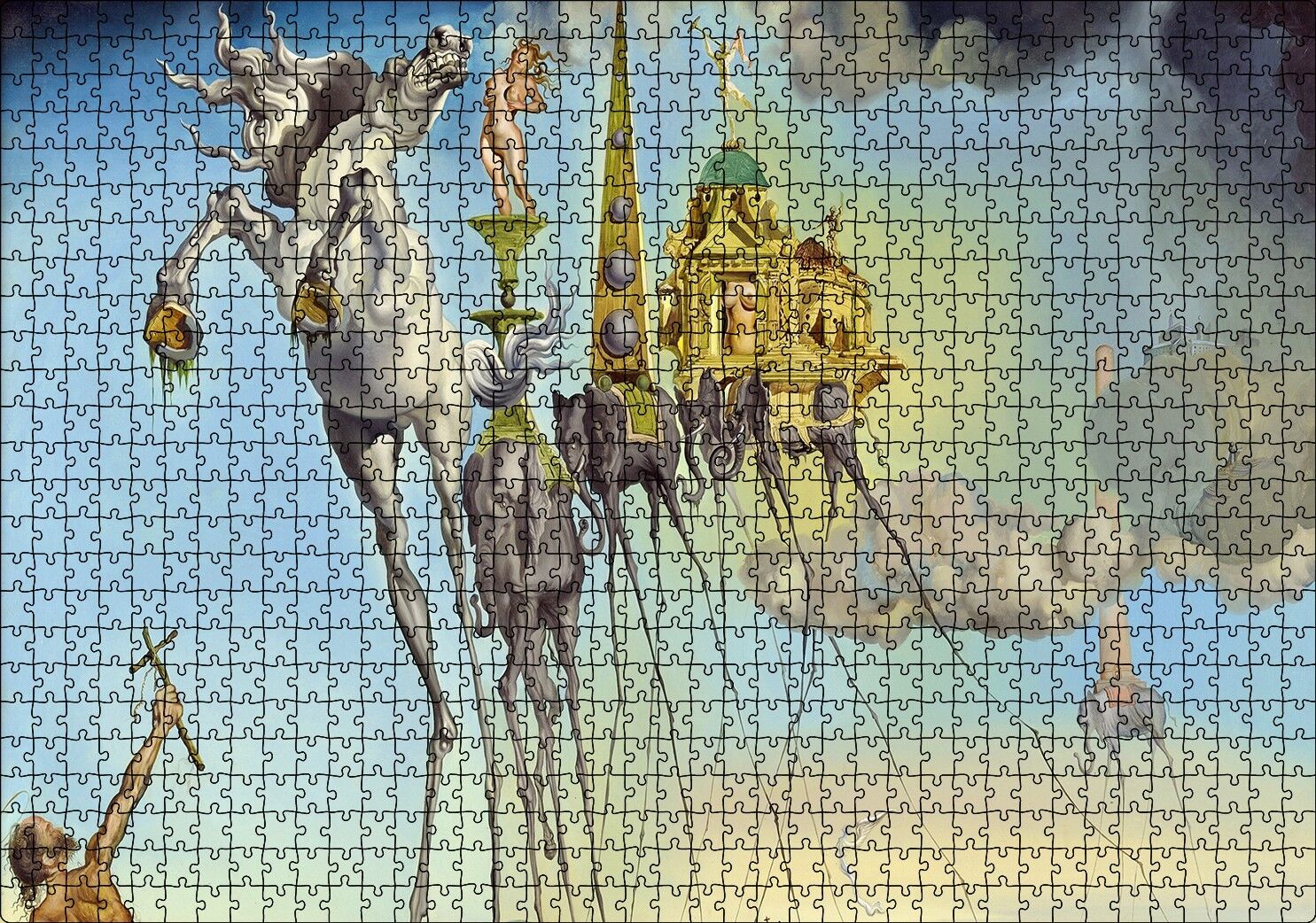 Salvador Dali Ve Gerçeküstü Fil İmgeleri Görseli Puzzle Yapboz MDF Ahşap 1000 Parça 49 cm X 68 cm