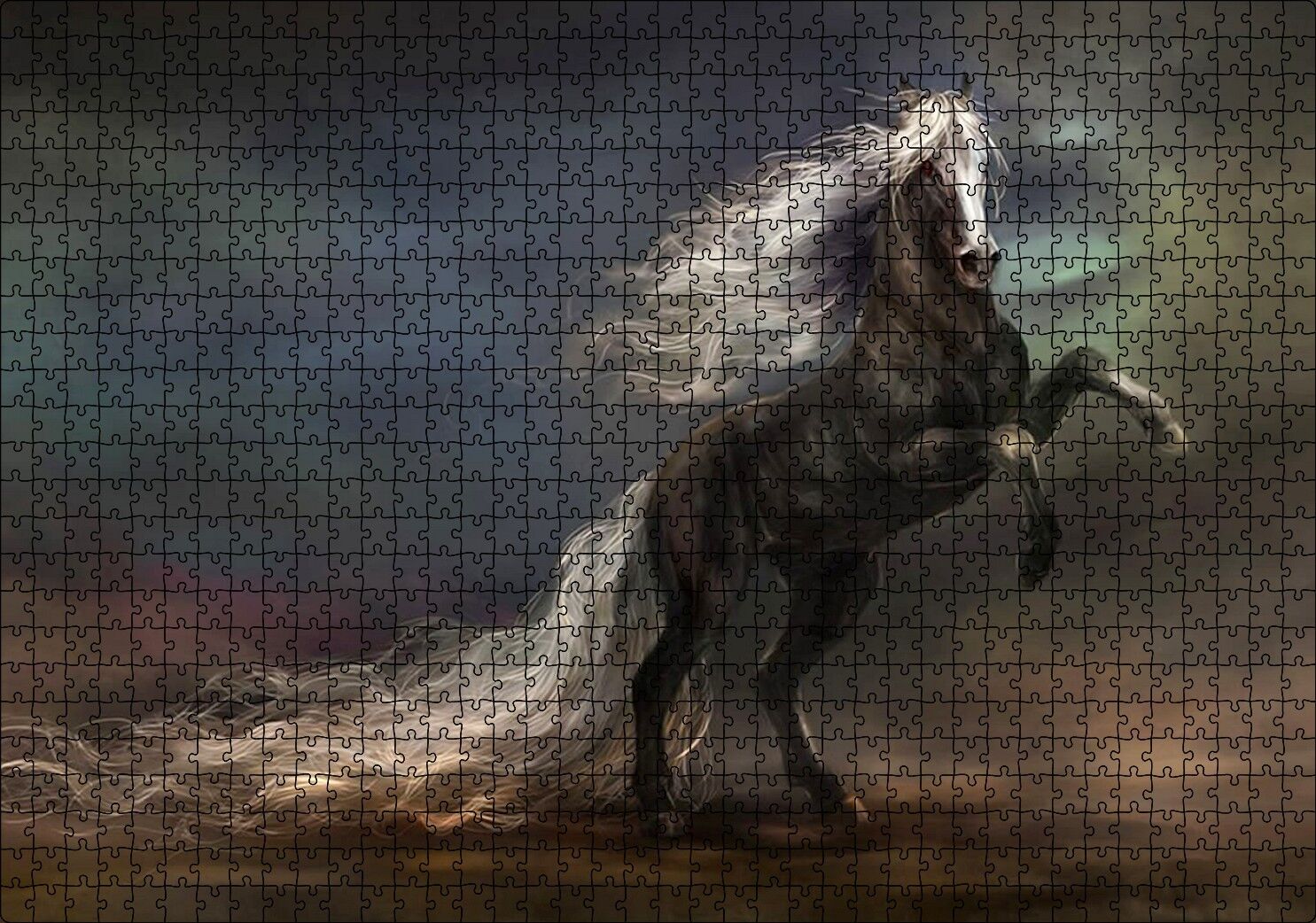 Uzun Yeleli Şahlanan At Görseli Puzzle Yapboz MDF Ahşap 1000 Parça 49 cm X 68 cm