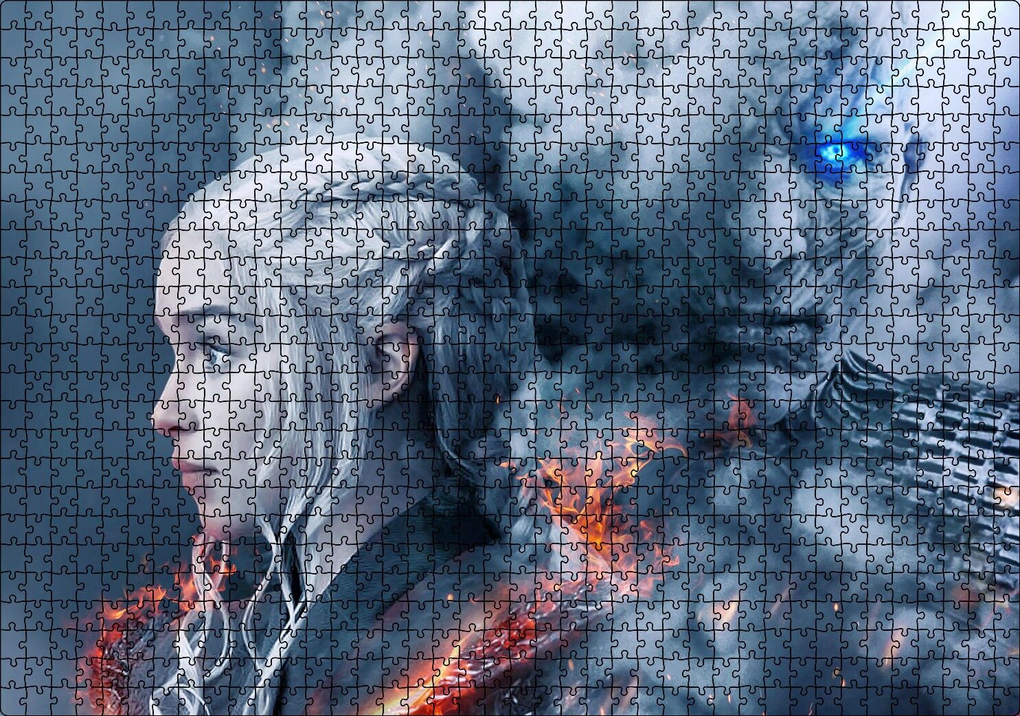 Game of Thrones Daenerys Targaryen ve Night King Puzzle Yapboz MDF Ahşap 1000 Parça 49 cm X 68 cm