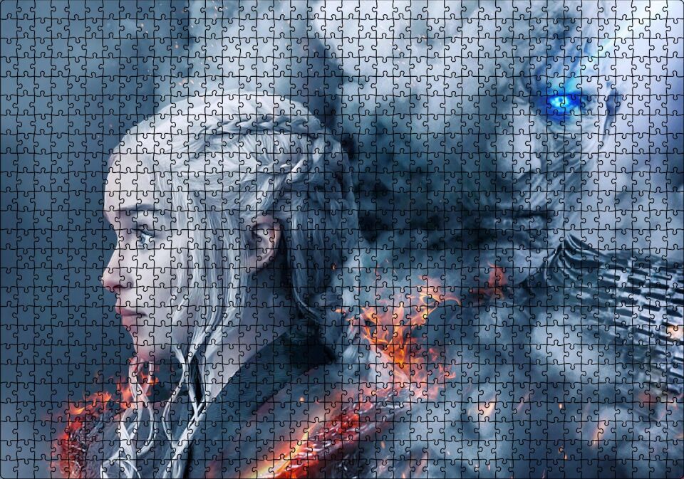 Game of Thrones Daenerys Targaryen ve Night King Puzzle Yapboz MDF Ahşap 1000 Parça 49 cm X 68 cm