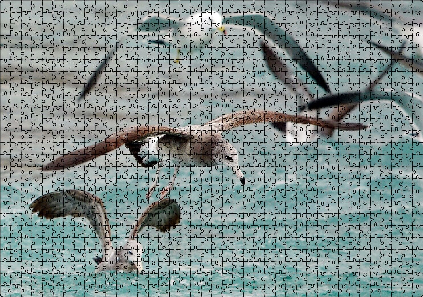 Martılar ve Dalgalı Deniz Arka Plan Puzzle Yapboz MDF Ahşap 1000 Parça 49 cm X 68 cm
